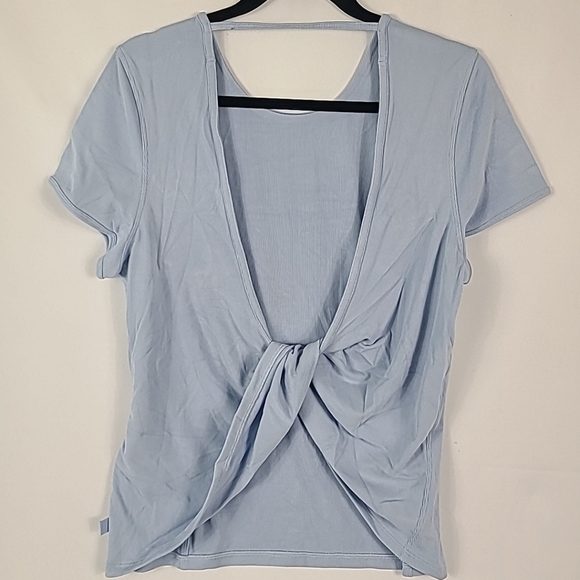 NWT Lululemon Women's Twist-Back Soft Ribbed Short Sleeve Top Blue Linen Sz 10 - Picture 5 of 8